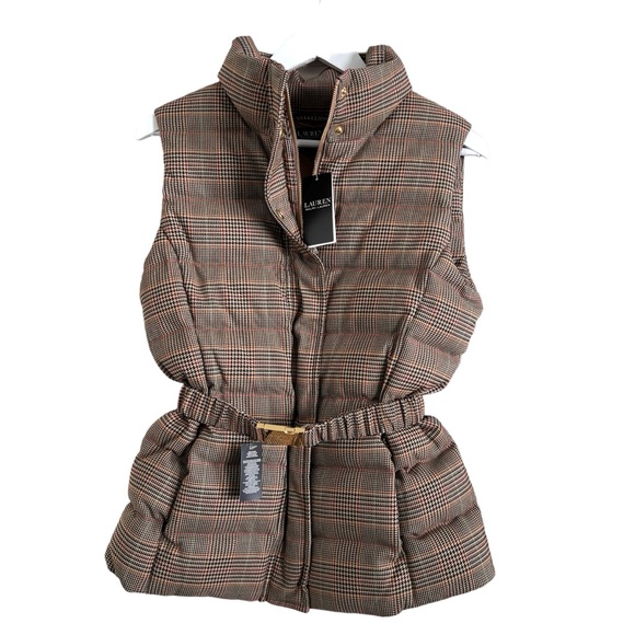 New LAUREN by RALPH LAUREN Quilted Tweed Down Vest Brown Sz 2 - Picture 11 of 17